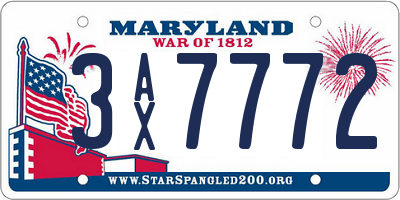 MD license plate 3AX7772