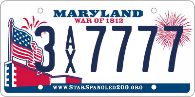 MD license plate 3AX7777