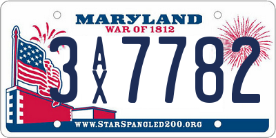 MD license plate 3AX7782