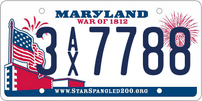 MD license plate 3AX7788