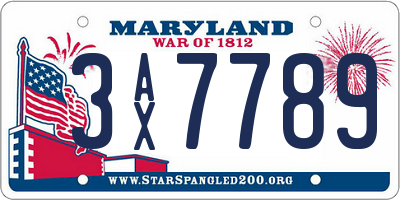 MD license plate 3AX7789