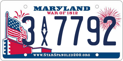 MD license plate 3AX7792