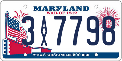 MD license plate 3AX7798