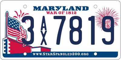MD license plate 3AX7819
