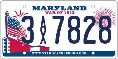 MD license plate 3AX7828