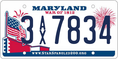MD license plate 3AX7834