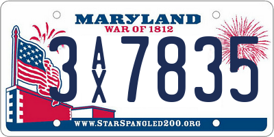 MD license plate 3AX7835