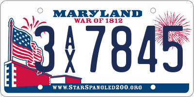 MD license plate 3AX7845