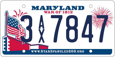 MD license plate 3AX7847