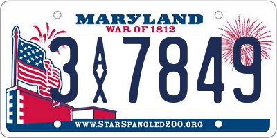 MD license plate 3AX7849