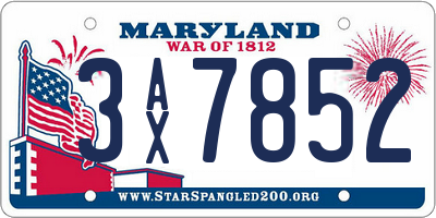MD license plate 3AX7852