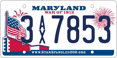 MD license plate 3AX7853