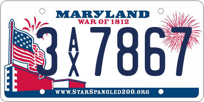 MD license plate 3AX7867