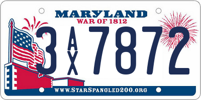 MD license plate 3AX7872