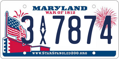 MD license plate 3AX7874
