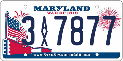 MD license plate 3AX7877