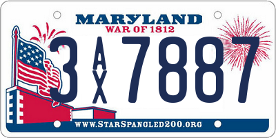 MD license plate 3AX7887