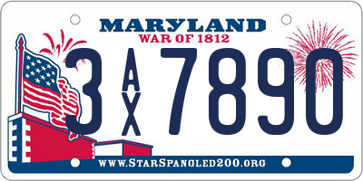 MD license plate 3AX7890