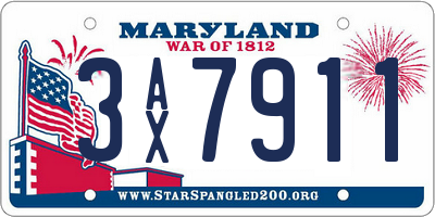 MD license plate 3AX7911