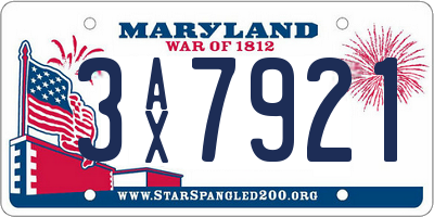 MD license plate 3AX7921