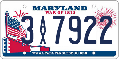 MD license plate 3AX7922