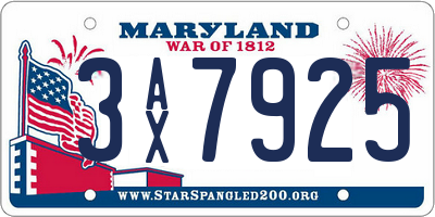 MD license plate 3AX7925