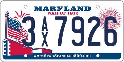 MD license plate 3AX7926