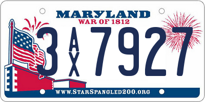 MD license plate 3AX7927