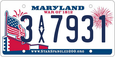 MD license plate 3AX7931