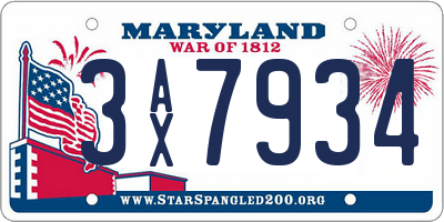 MD license plate 3AX7934