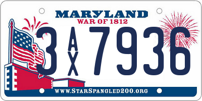 MD license plate 3AX7936
