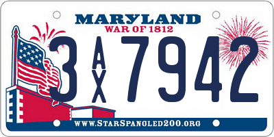 MD license plate 3AX7942