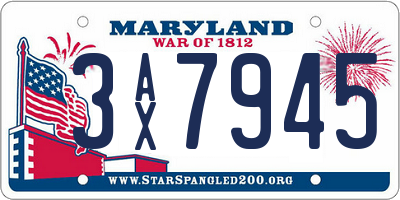 MD license plate 3AX7945