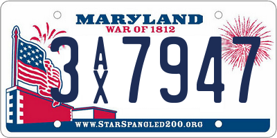 MD license plate 3AX7947