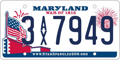 MD license plate 3AX7949