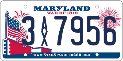 MD license plate 3AX7956