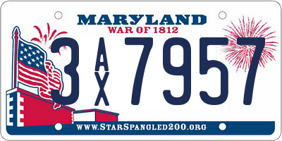 MD license plate 3AX7957