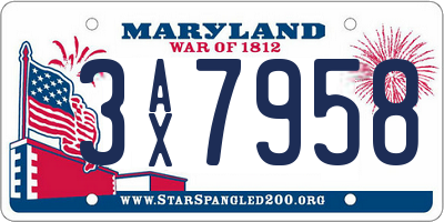 MD license plate 3AX7958