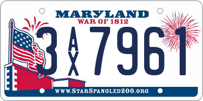 MD license plate 3AX7961