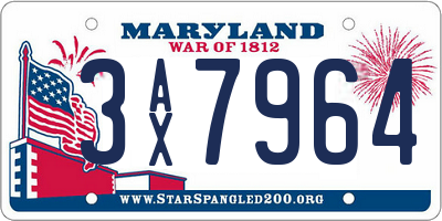 MD license plate 3AX7964