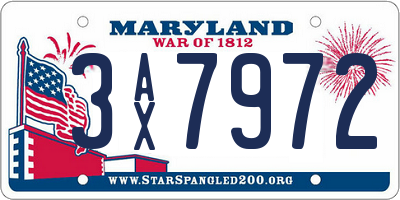 MD license plate 3AX7972