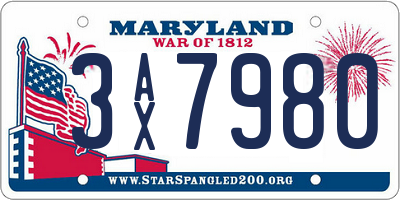 MD license plate 3AX7980