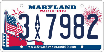 MD license plate 3AX7982