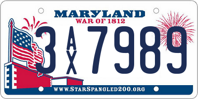 MD license plate 3AX7989