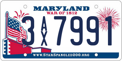 MD license plate 3AX7991