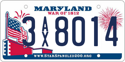 MD license plate 3AX8014