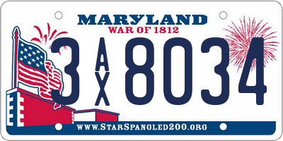 MD license plate 3AX8034