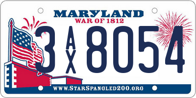 MD license plate 3AX8054