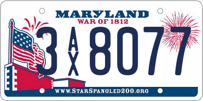 MD license plate 3AX8077