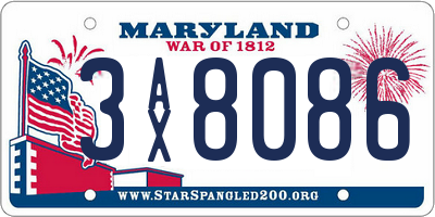 MD license plate 3AX8086